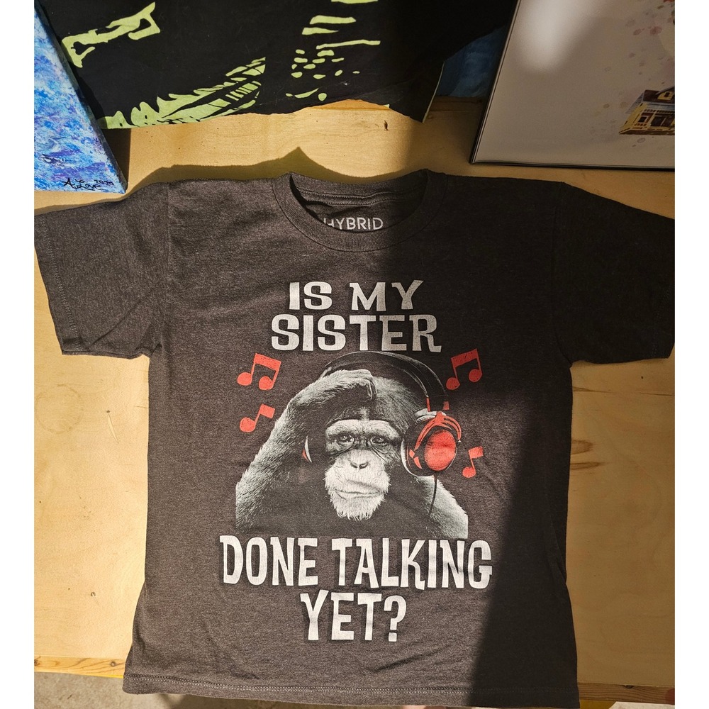 Hybrid Graphic Tee Monkey Headphones‎ Funny Sister Joke T-Shirt Kids Size S